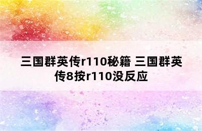 三国群英传r110秘籍 三国群英传8按r110没反应